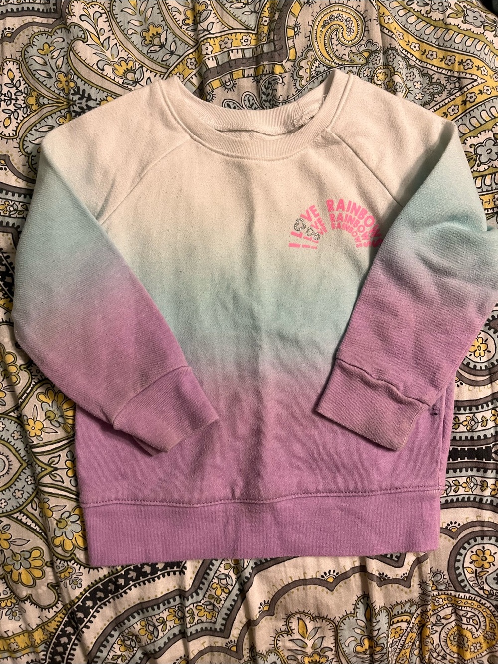 Pastel Ombre Sweatshirt with Pink I love rainbows Logo